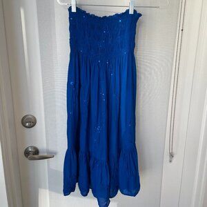 Coolchange Blue Strapless Smocked Midi Dress M/L